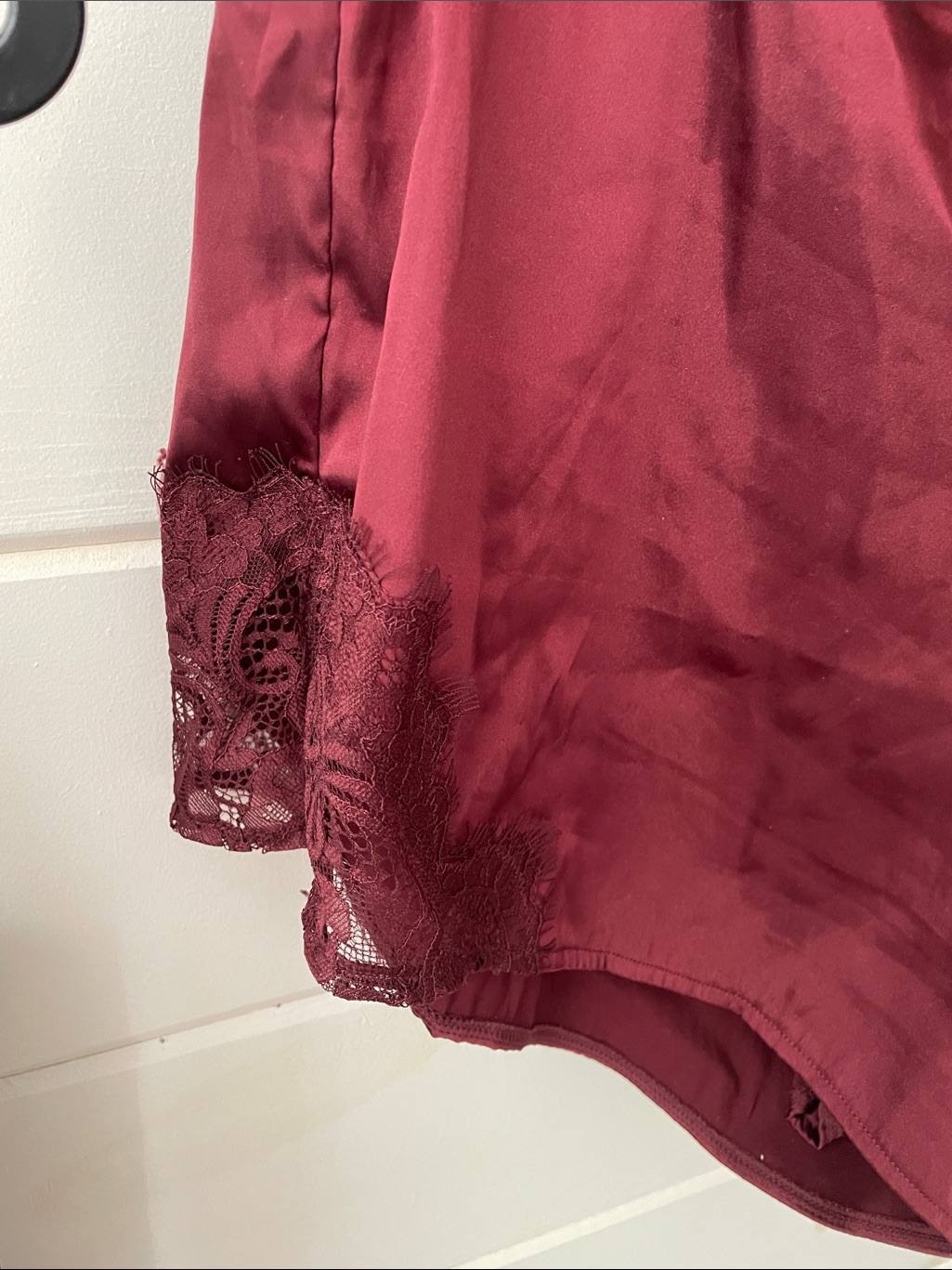 Women’s Burgundy Lace-Trim Satin Chemise Set — image 5 of 6